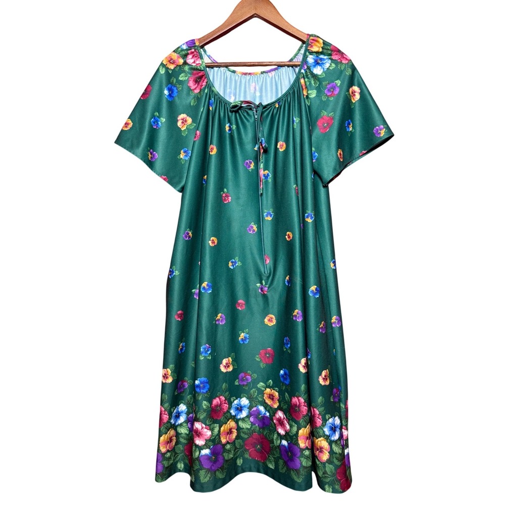VTG Unbranded Women NA Floral Green Muumuuβ Floral Front Zip Pullover Loungewear